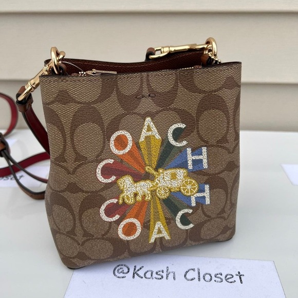 Coach Handbags - COACH Bucket Bag Mini Town In Signature Canvas Rainbow